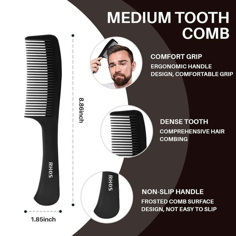 RHOS Comb Set for Women and Men, 3 Pieces - Wide Tooth, Rat Tail, Dresser Hair Combs - Detangling Hair Combs for All Hair Types - Black - Image 4